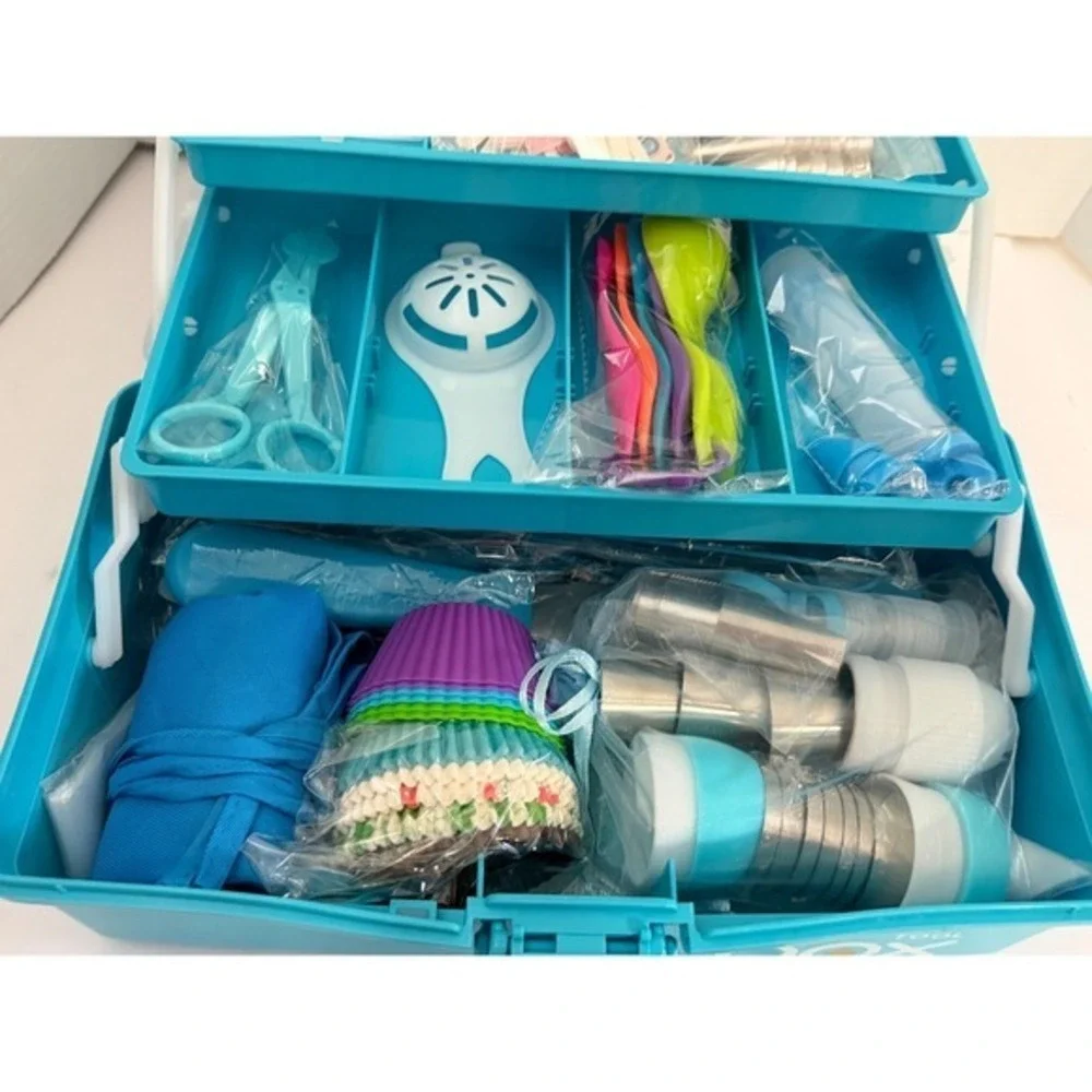 Cake Decorating Kit 100+ Pcs 3-Tier‎ Storage Box Piping Tips Russian Tips Blue